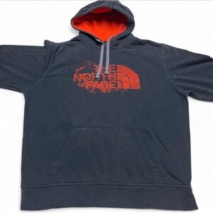 The North Face Men's Navy Hoodie with Orange Logo